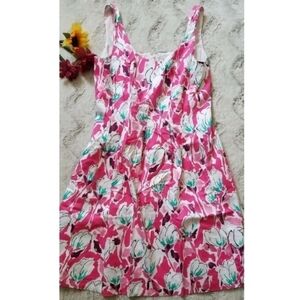Anne Klein Pink White Floral Sleeveless Cotton Dress Size 10